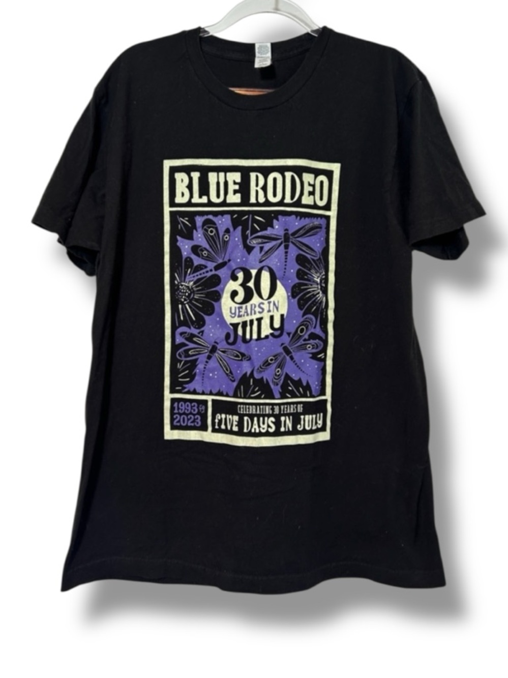 Blue Rodeo Shirt 30 Years in July Band Tee - Black & Purple Graphic T Size Large